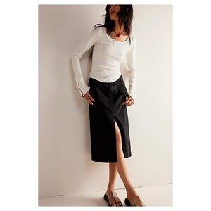 We The Free People Wild Roses Midi Skirt Denim Jean Scandi Luxury Minimalist 90s